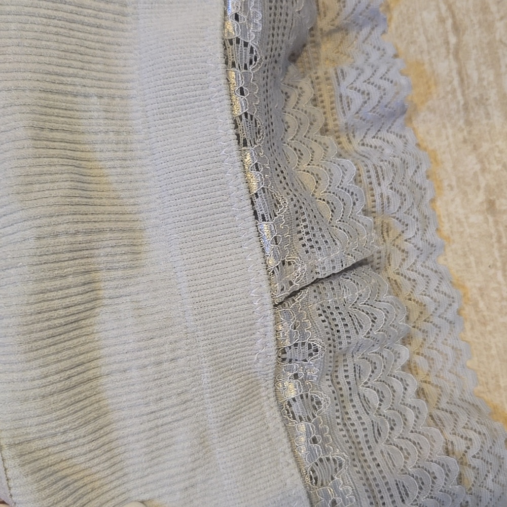 New Fornia Light Gray Strappy Back Lace Accent High Neck Bralette - Picture 5 of 11